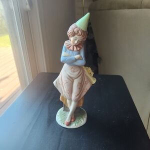 Porcelain Figurine with Green Hat and Pink Dress